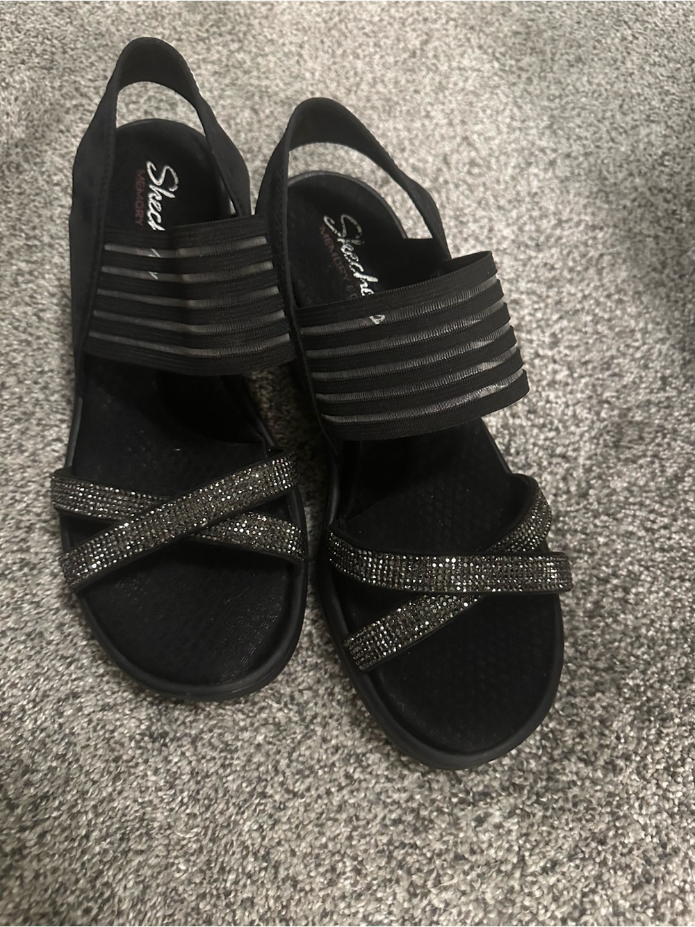 Skechers Black Sparkle Strappy Slingback Sandals